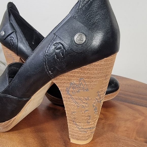 London Underground Black Leather Heeled Loafers With Zipper Accent Size 9 - Picture 4 of 17